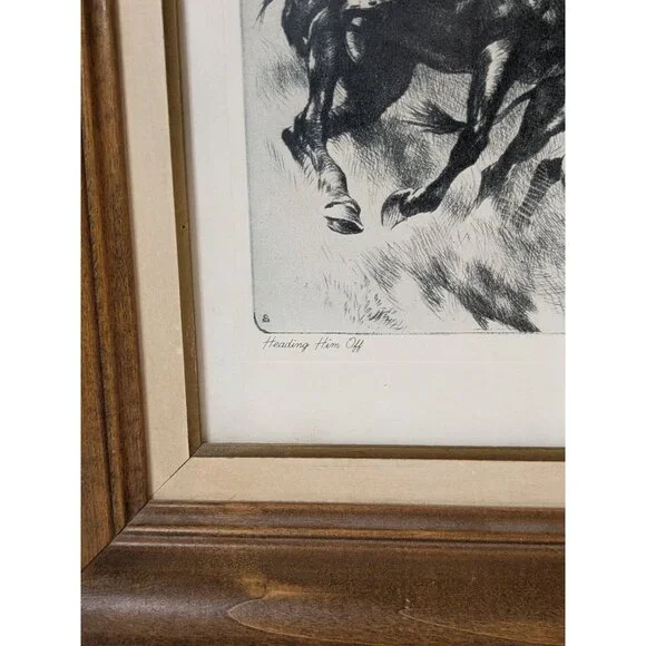 Framed Cowboy Art Print "Heading Them Off" By R.H. Palenske Wood Frame - Picture 10 of 16